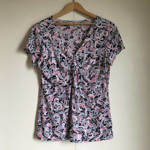 Retro Organic Print Stretchy Ruched Top